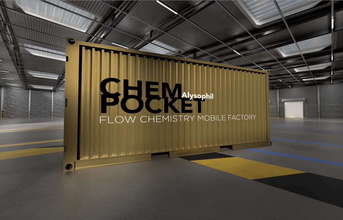 ChemPocket, die mobile chemische Mikrofabrik von Alysophil im kontinuierlichen Fluss, in Containergröße