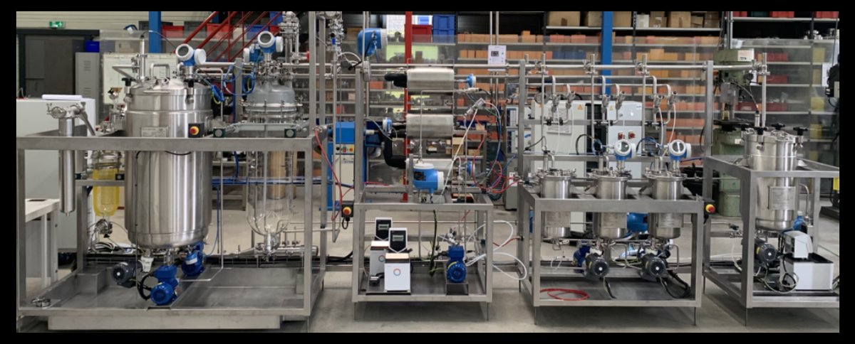 Ligne de production PIPAc en flux continu, modules montés sur chariots mobiles